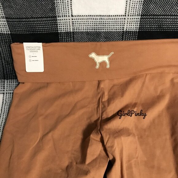 VS PINK TOFFEE FOLDOVER FLARE COTTON LEGGINGS LIMITED EDITION - Picture 6 of 11